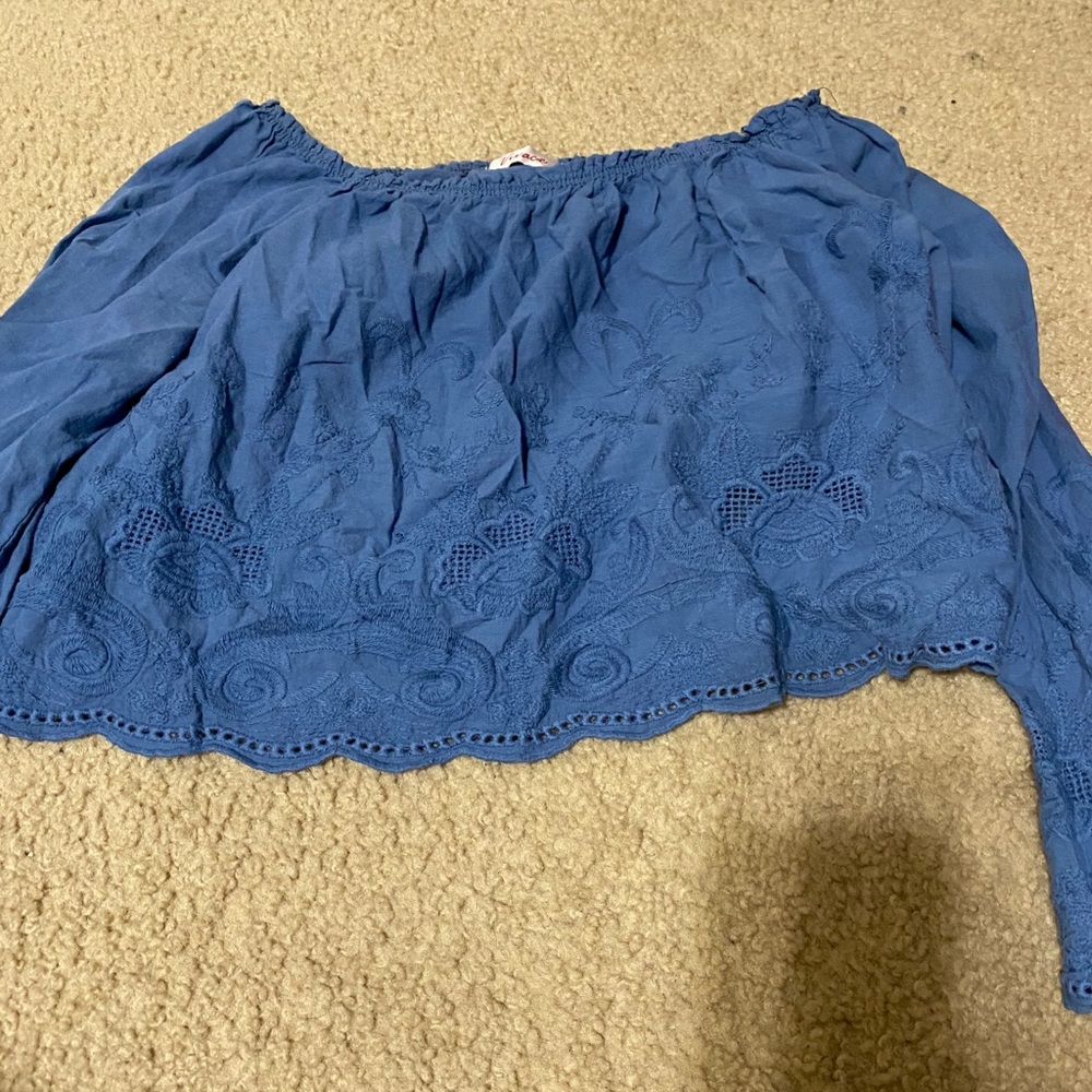 Off shoulder blue crop top